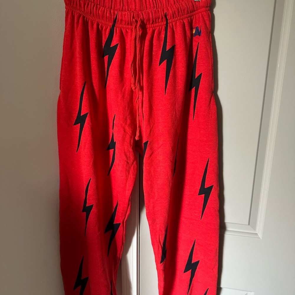 Aviator Nation Red Joggers with Black Accents